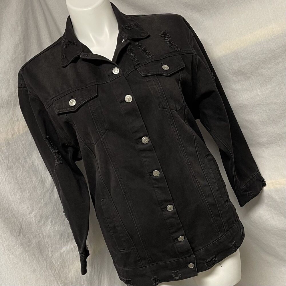 Love Tree Denim Jacket Women’s Distressed Style 8235JH Black Size M New